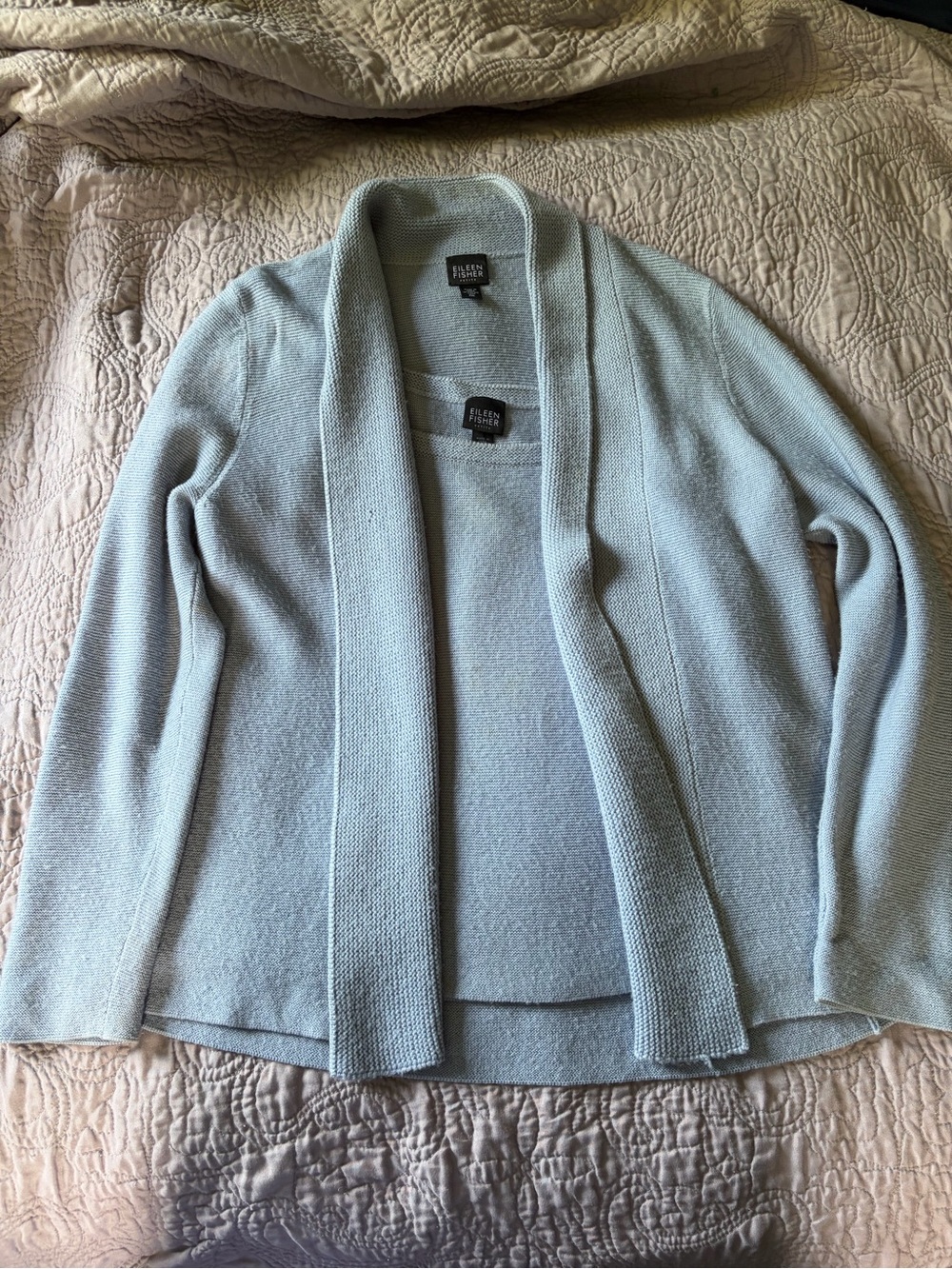 Eileen Fisher Pale Blue Open-Front Knit Cardigan